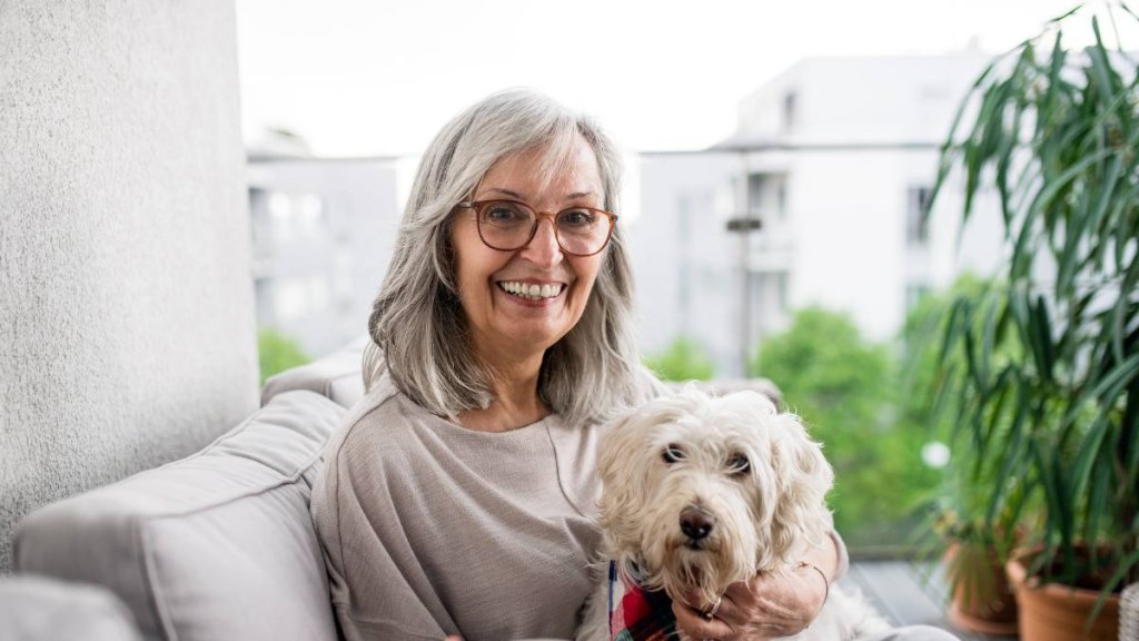 Woman wearing glasses at home