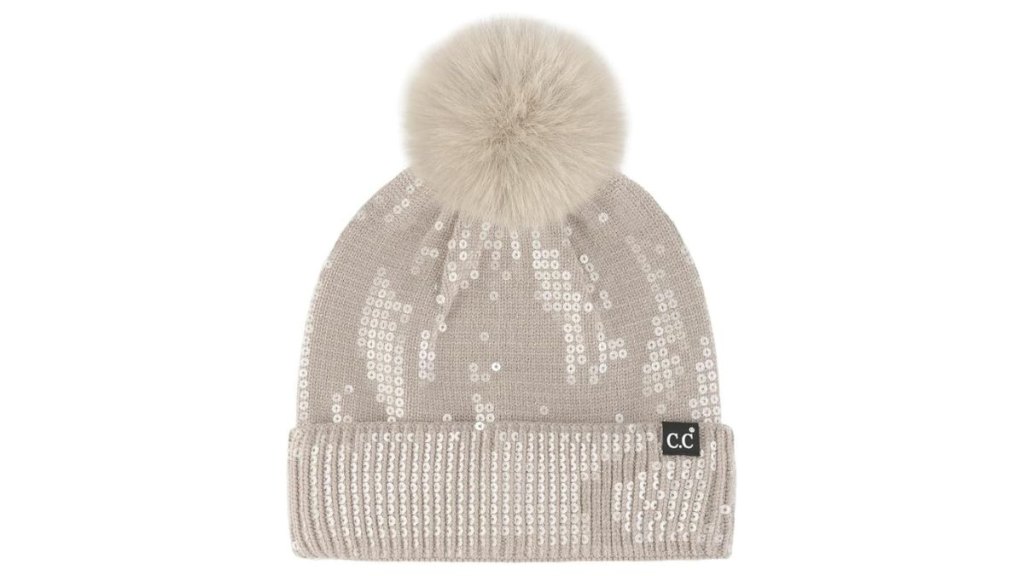 C.C. Sequin Pom Beanie