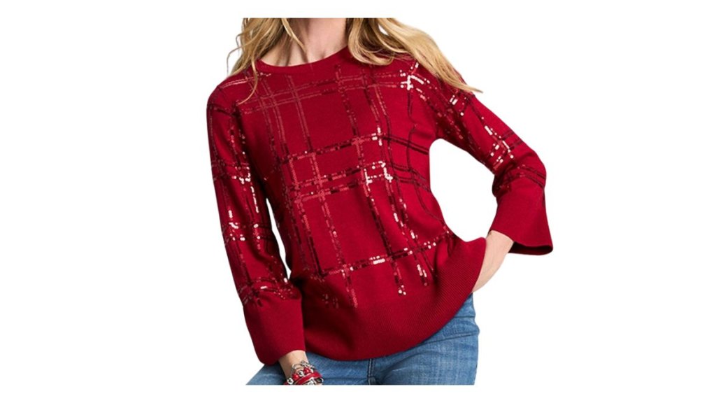 Chico’s Sequin Plaid Pullover Sweater