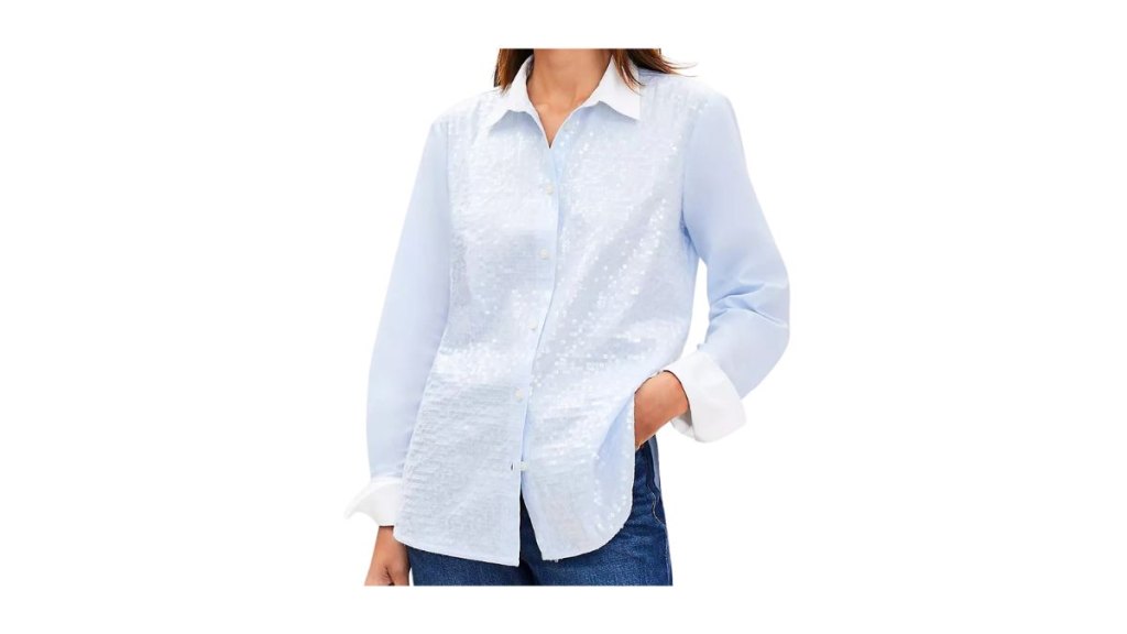 Loft Sequin End On End Cotton Relaxed Shirt