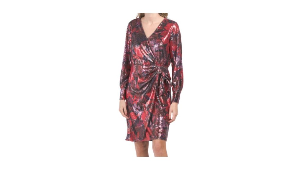 Anne Klein Faux Wrap Dress With Blouson Sleeve