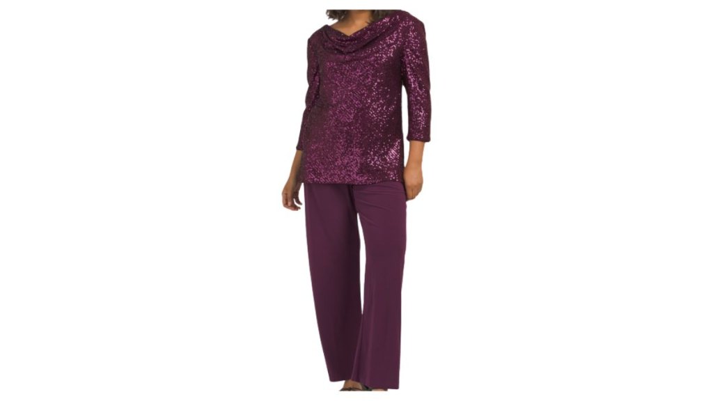 Alex Evening Three-Quarter Sleeve Sequin Pantsuit