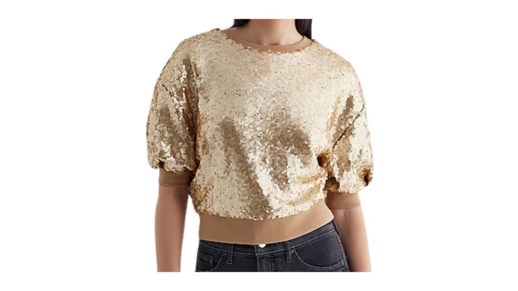 Express Sequin Crew Neck Puff Sleeve Sweatshirt