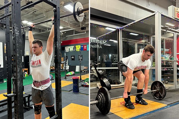 Andrew deadlifting and pressing at testify