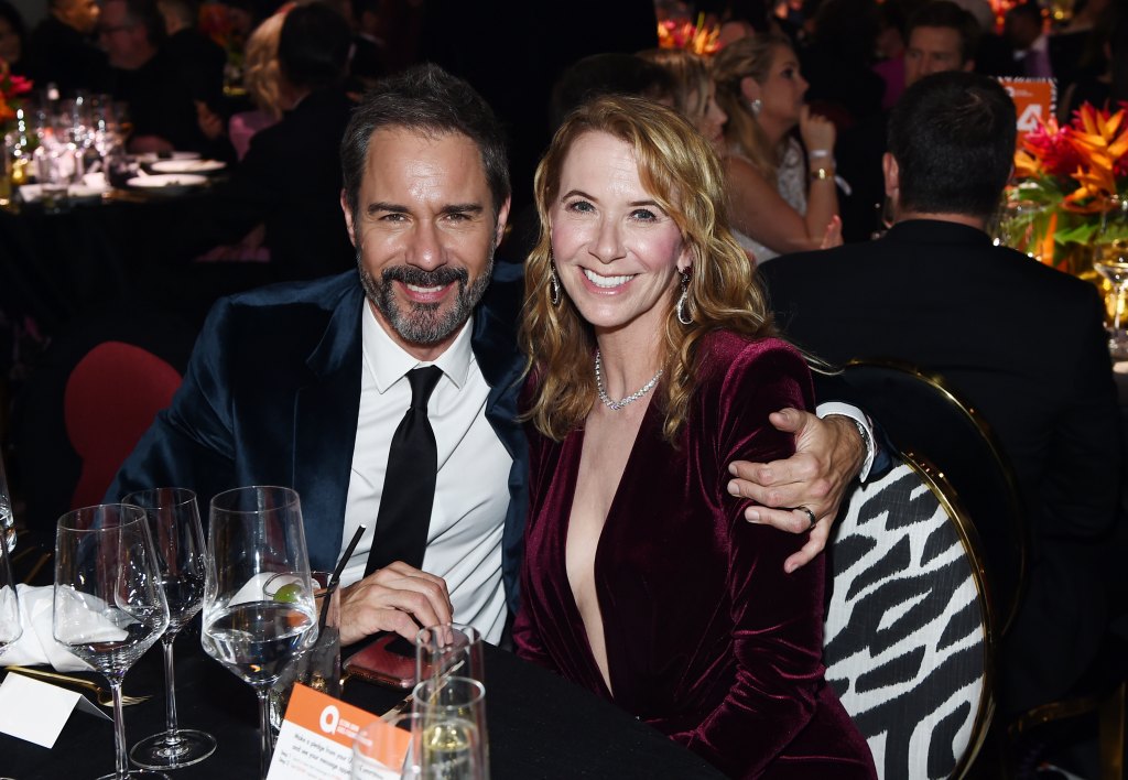 Eric McCormack and Janet Holden attend the 28th Annual Elton John AIDS Foundation Academy Awards Viewing Party sponsored by IMDb, Neuro Drinks and Walmart on February 09, 2020 in West Hollywood, California. 