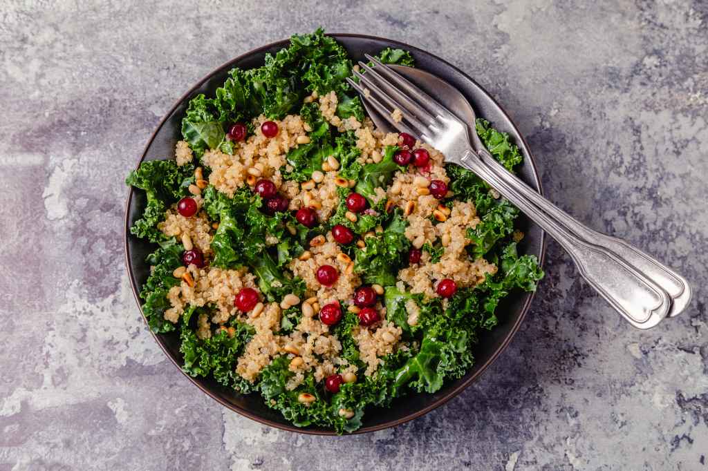 quinoa stuffing with cranberries and pecans tossed with kale