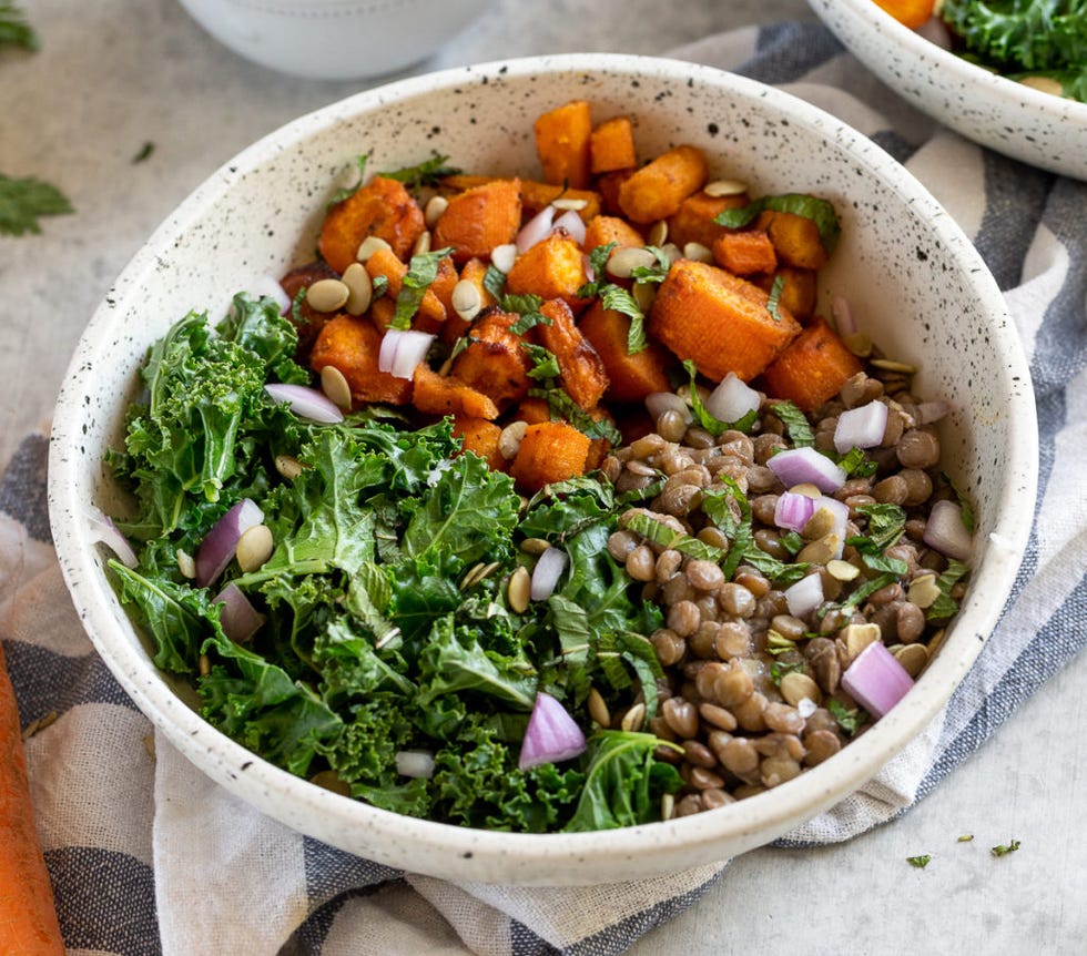 masala lentil salad with cumin roast carrots