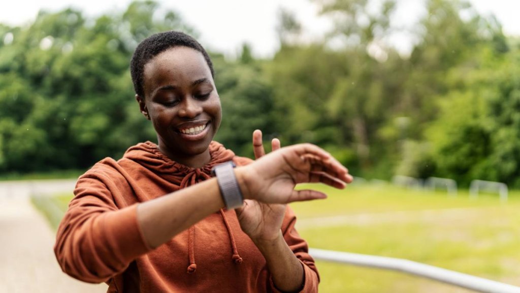 Woman checking heart rate