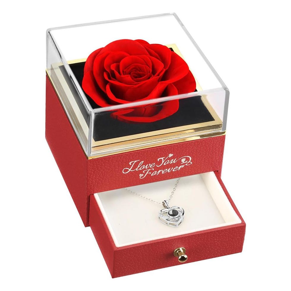 Preserved Red Rose With Necklace