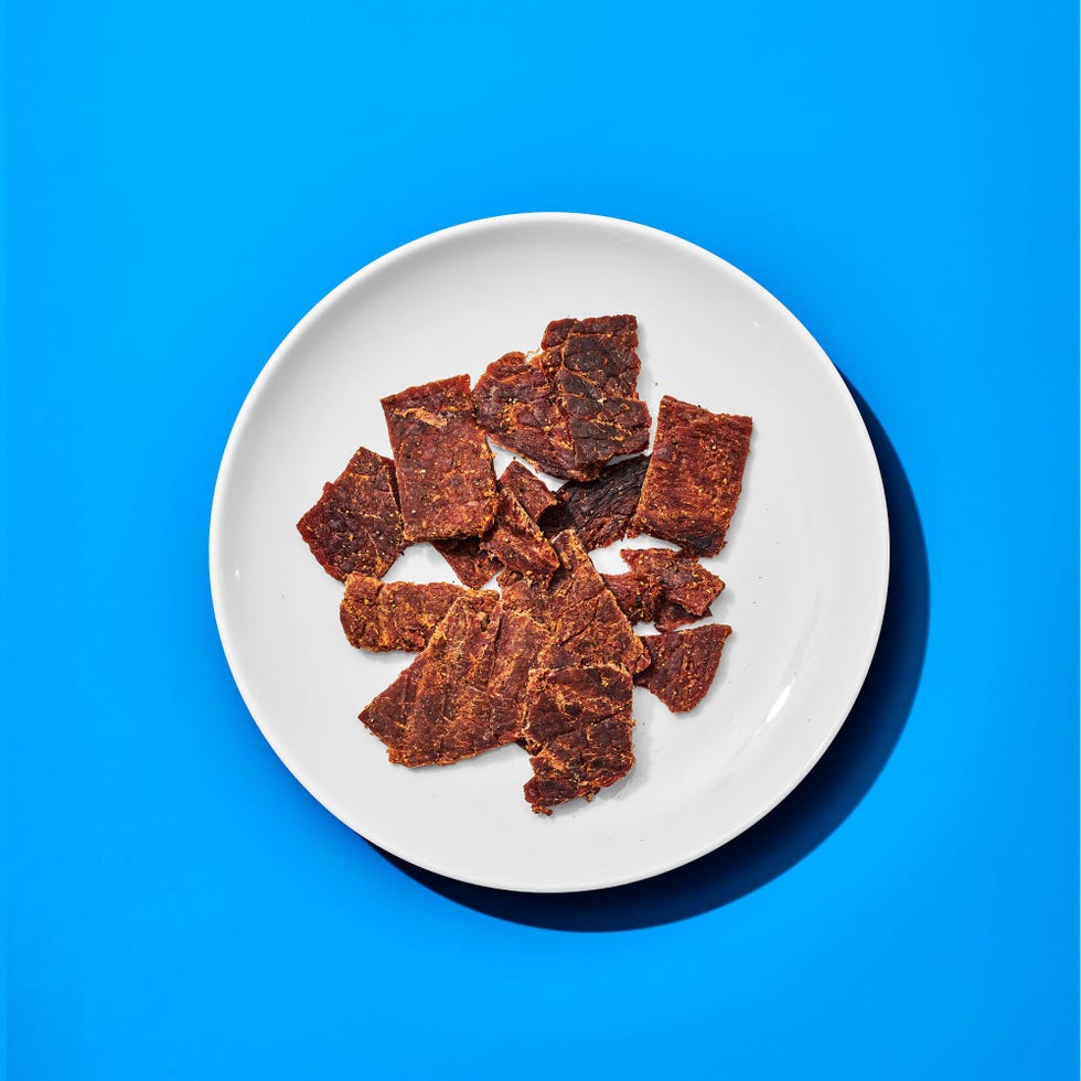 a plate of beef jerky