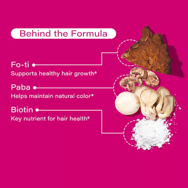 Fo-ti. Chart of ingredients in a hair growth supplement.