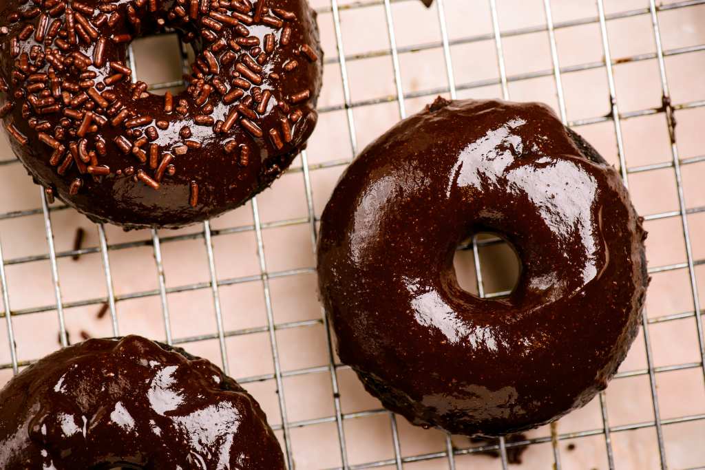 Homemade chocolate donuts that contain monk fruit sweetener without erythritol