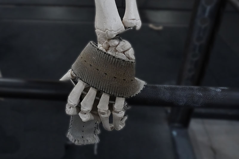 skeleton model showing placement of the straps on the hand