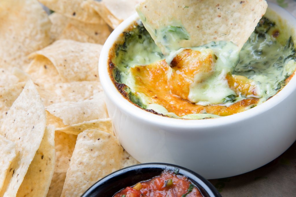 vegetarian spinach dip with salsa chips