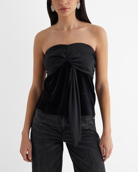 Express Satin Velvet Strapless Tucked Bow Tube Top