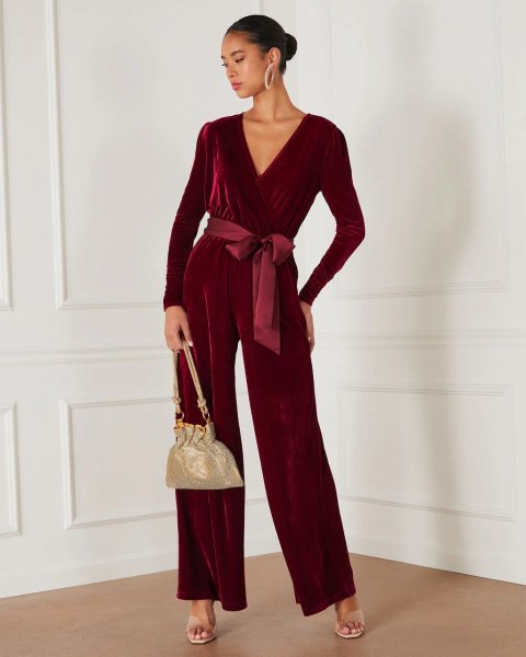 VICI Love One Another Velvet Pocketed Cutout Back Jumpsuit