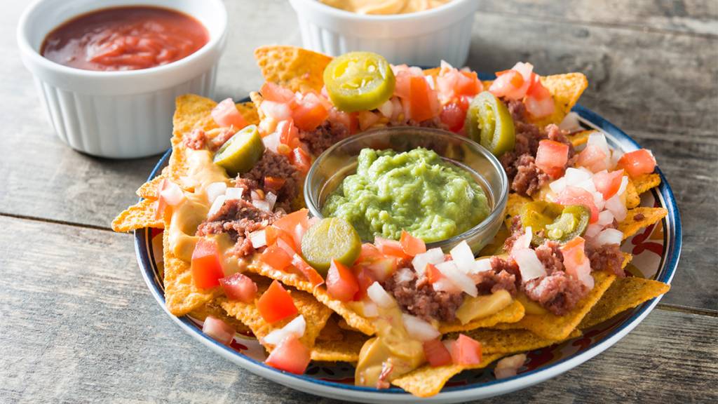 A plate of nachos