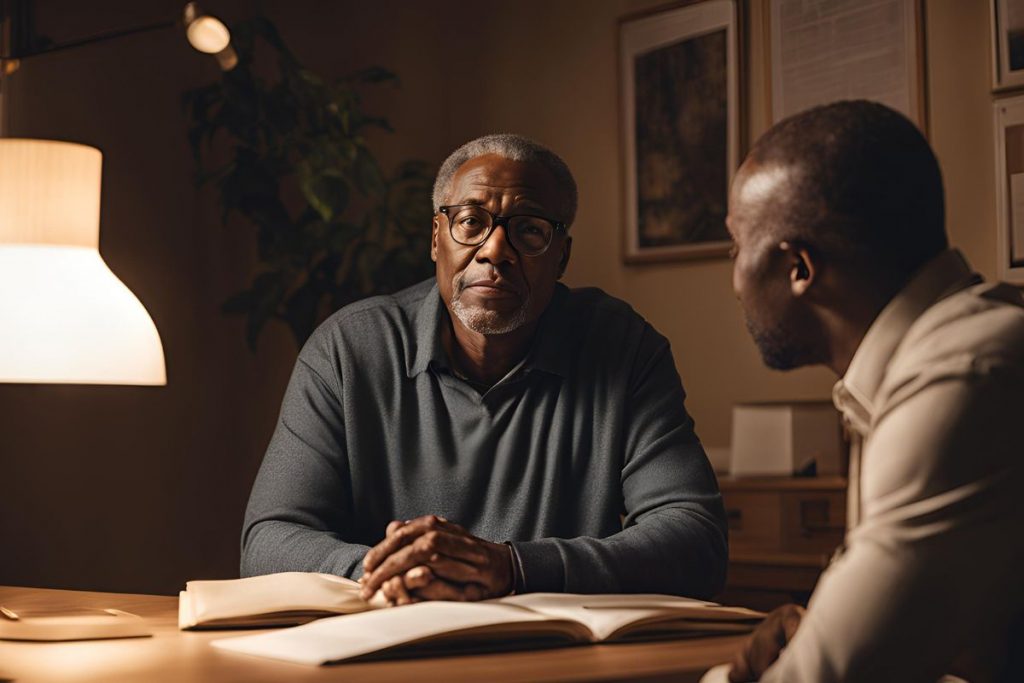 Black man with counsellor