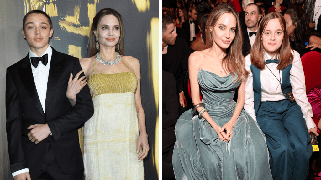 Angelina Jolie and her son Knox (left), Angelina Jolie and her daughter Vivienne (right)