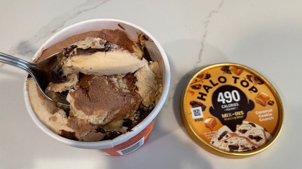 inside look of peanut butter fudge ice cream from Halo Top's mix-in line