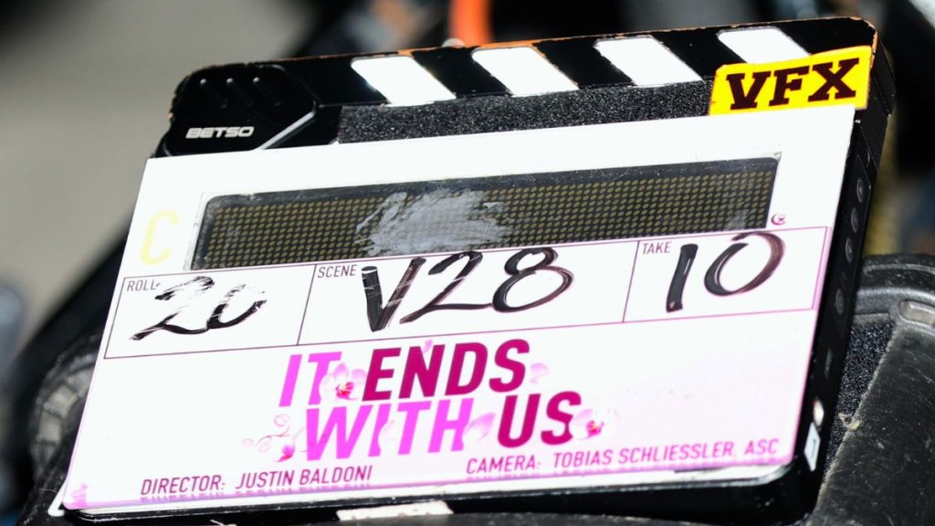 View of the clapper is seen on the set of 'It Ends with Us' on January 12, 2024 in Jersey City, New Jersey