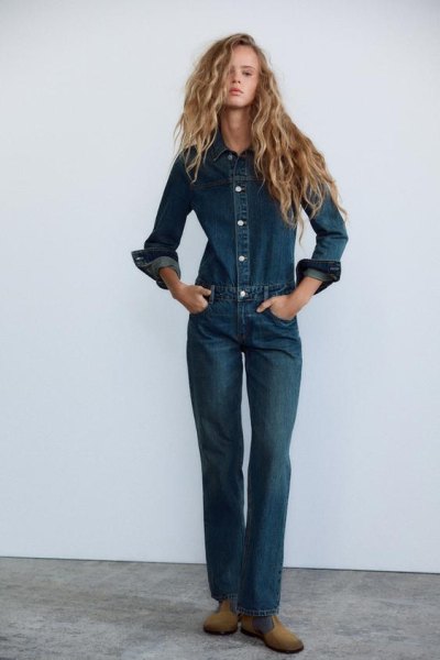 Zara Straight TRF Denim Jumpsuit