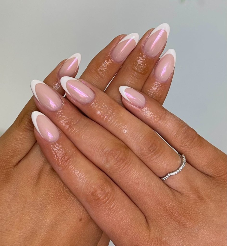 Iridescent chrome French tip nails