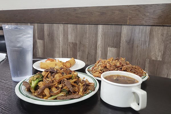 a modest lunch centered on meat and vegetables