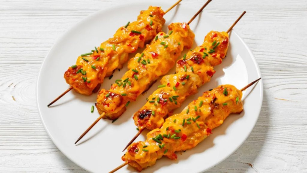 Bang-Bang chicken skewers as part of a roundup of Super Bowl snack ideas