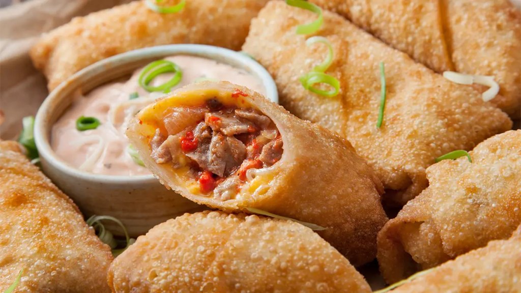 Cheesesteak egg rolls as part of a roundup of Super Bowl snack ideas