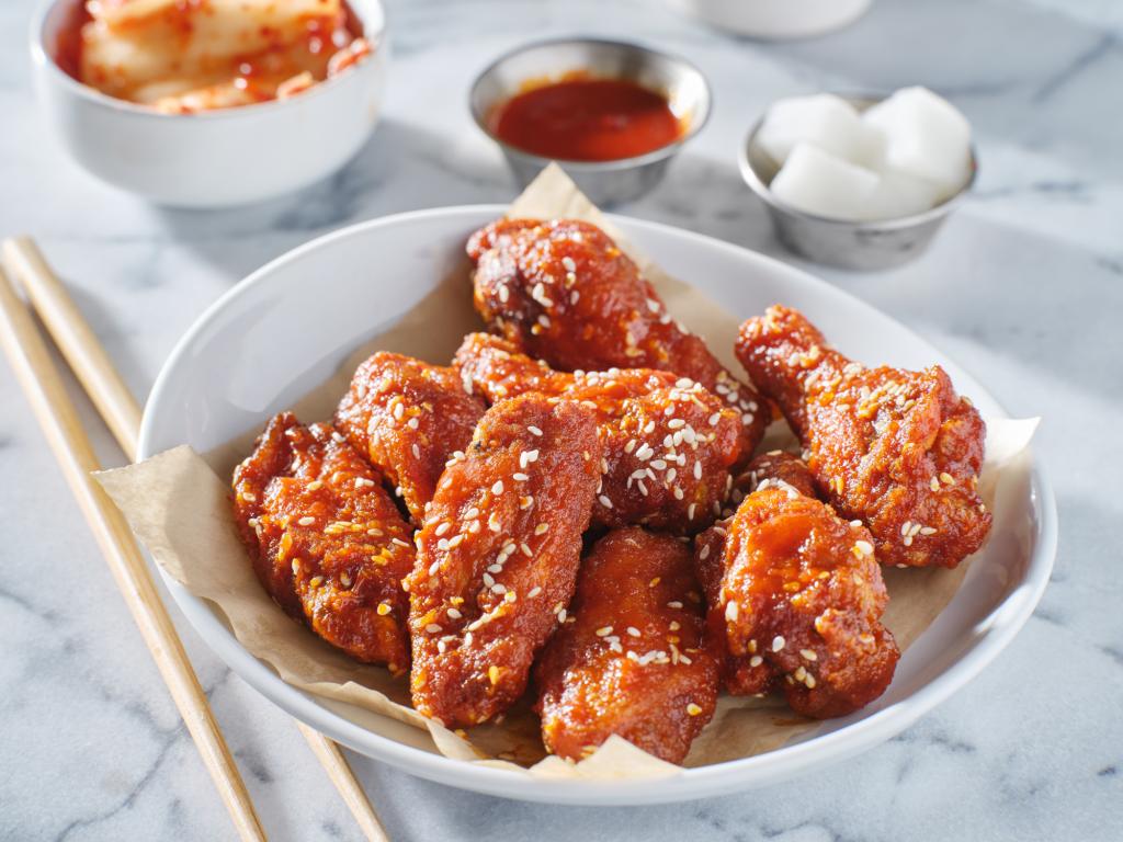 Korean chicken wings as part of a roundup of recipes for Super Bowl chicken wings