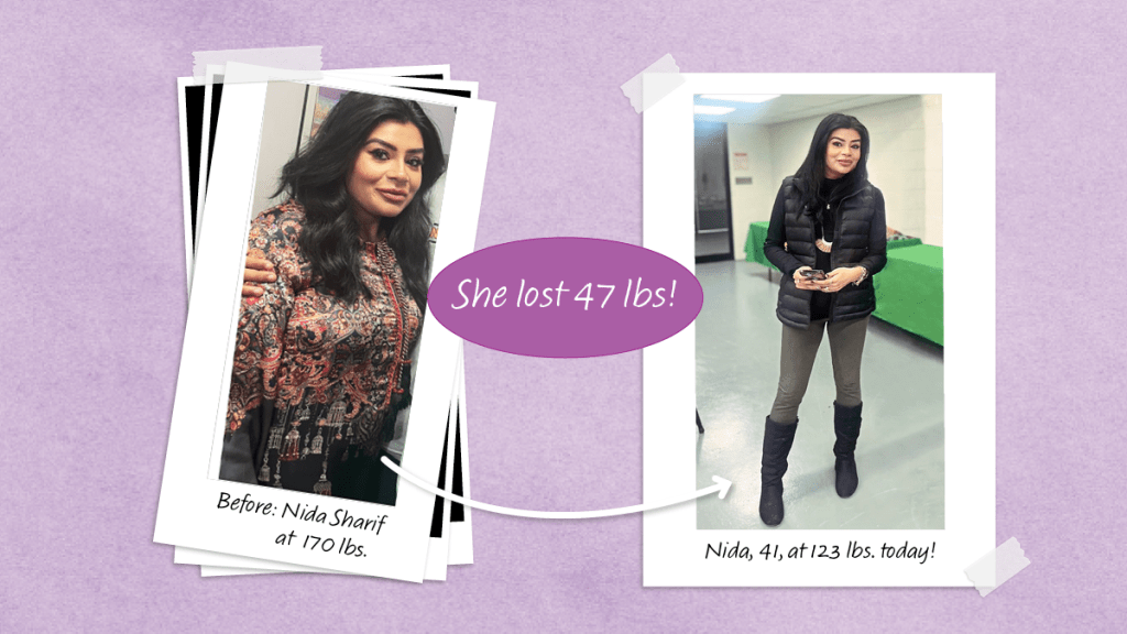 One woman, Nida Sharif, shares her before and after photos from her 47-pound weight loss.