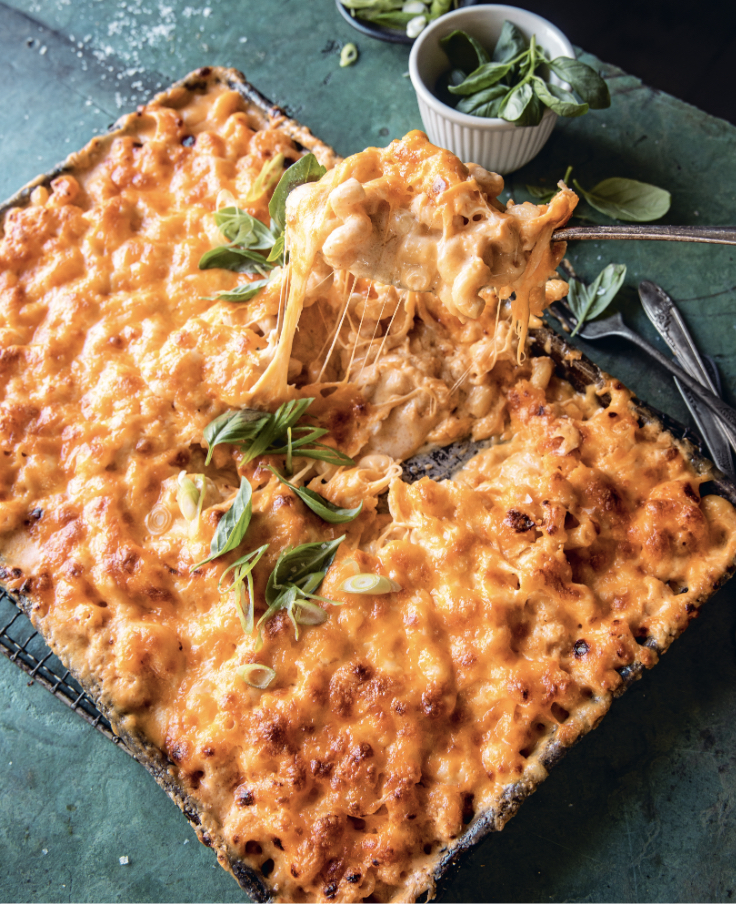 Sheet pan mac and cheese as part of a roundup of Galentine's Day food ideas